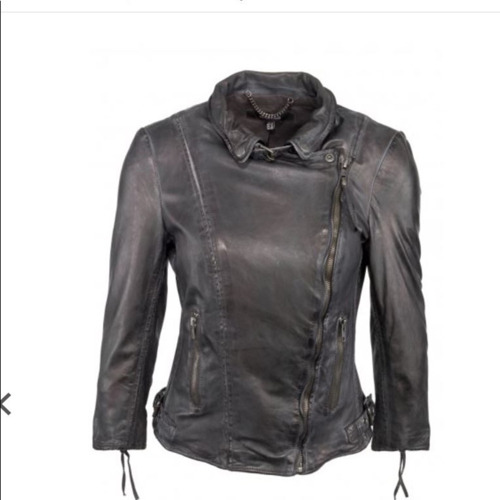 Muubba - Neruda Leather Biker Jacket in Carbon Grey